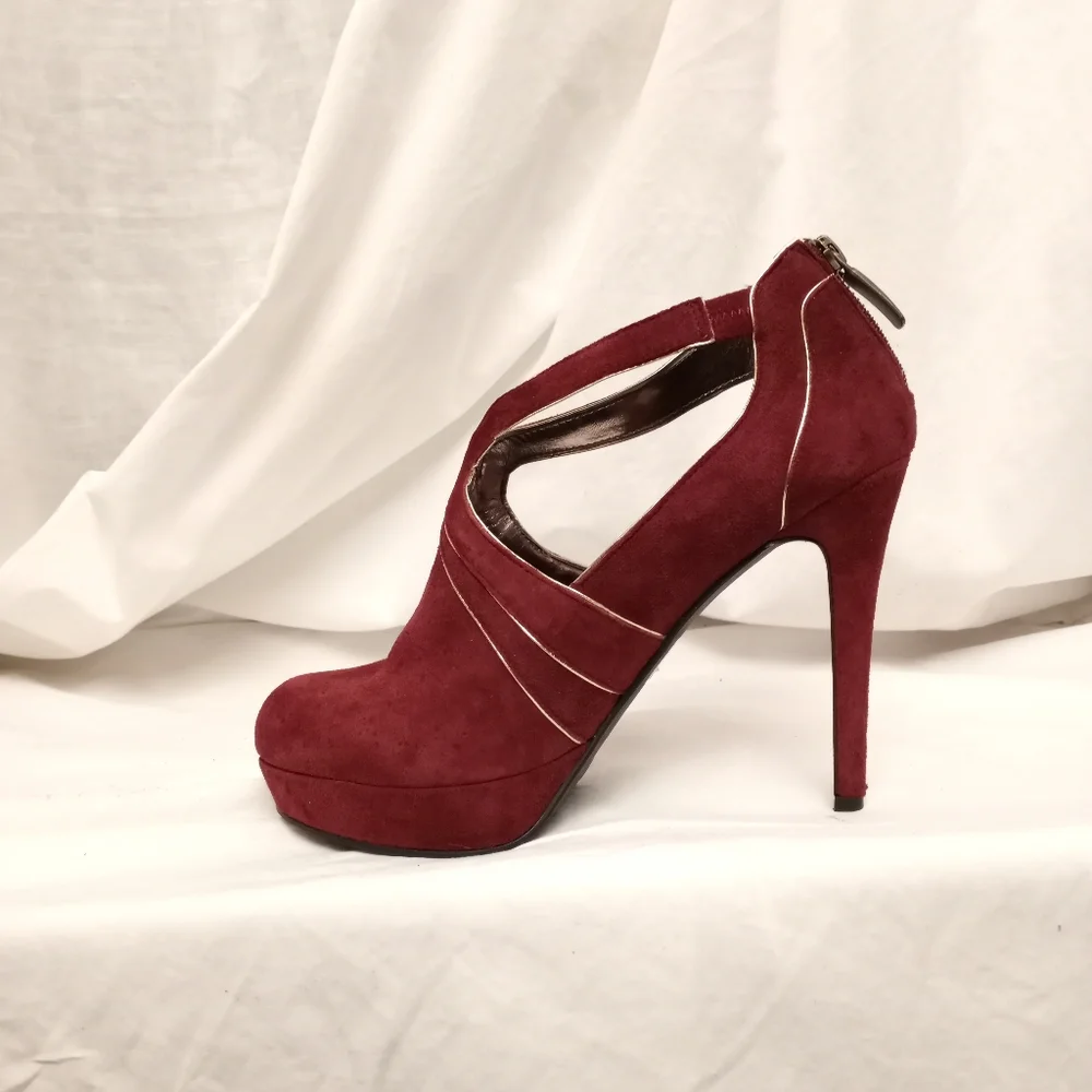 DKNYC Wine Suede Platform Heels